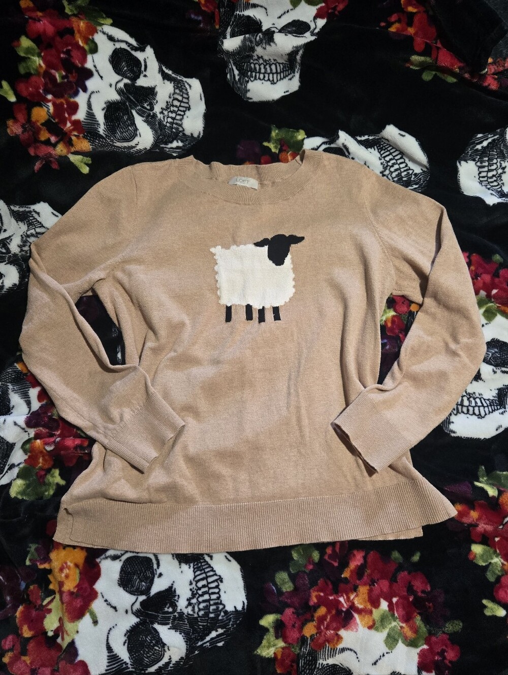 LOFT Beige Crewneck Sweater with Sheep